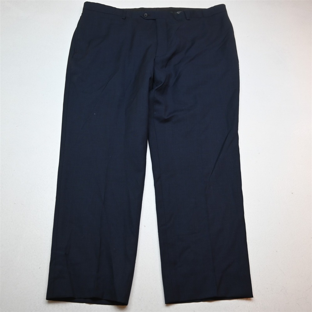Pronto Uomo 42x30 Blue Sharkskin‎ 100% Wool Flat Front Straight Dress Mens Pants